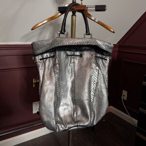 Barbara Bui Genuine Snakeskin Exotic Silver Leather Bucket Bag LARGE Italian